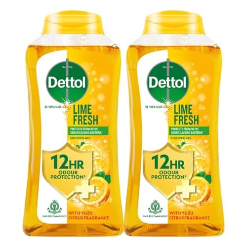 Dettol Lime Fresh Body Wash and Shower Gel for Women and Men, 250ml (Pack of 2) | Soap-Free Bodywash | 12hr Odour Protection