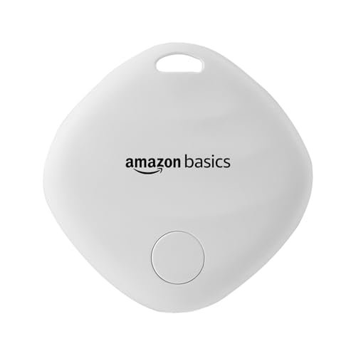 Amazon Basics Aero Tag for iOS | Apple Find My Network Tracker | Bluetooth 5.3 | No SIM Needed | Anti-Lost & Loud 80dB Alert | Item Finder- Keys, Wallets, Bags |Lightweight & 1-Year Battery(White)