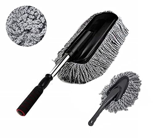 AZARIA Combo 2 PCS Soft Microfiber Car Cleaning Duster with Handle Car Cleaning Brush, Mini Car Duster Drill-Free for Exterior Dust Remover Car Window Cleaning Dusting Brushes Car Accessories Exterior