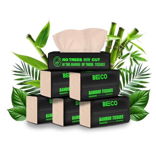 Beco Bamboo Facial Tissue Paper Box-Soft Pack | 100 pulls x 6 packs | Super Soft, Skin Friendly & Highly Absorbent Face Tissue Napkins | Car Tissues | 100% Natural & Ecofriendly | 2 ply-600 Pulls