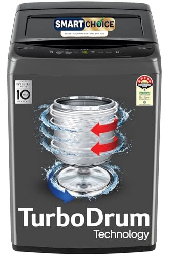 LG 7 Kg 5 Star Smart Inverter Technology Fully Automatic Top Load Washing Machine (T70VBMB1Z, Auto Prewash, Turbodrum, Stainless Steel drum, LED Display, Smart Diagnosis Middle Black)
