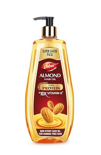 Dabur Almond Hair Oil – 650 ml | Provides Damage Protection | Non Sticky Formula | For Hair Fall control & Shiny Hair | Light Hair Oil with Almonds, Keratin Protein, Soya Protein & 10X Vitamin E (Pack of 1)