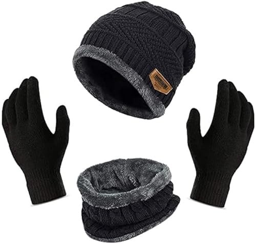 Bindian Winter 3-in-1 Set – Premium Knitted Unisex Beanie Hat, Fleece-Lined Thermal Scarf & Insulated Gloves – Cozy, Stylish, Cold Weather Gear for Men & Women, Ideal for Travel, Work