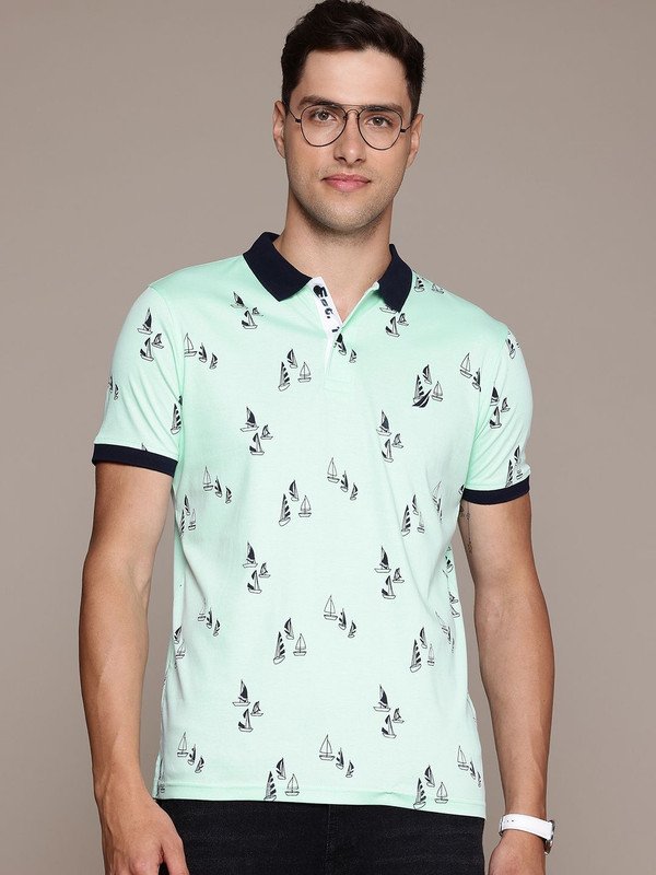 NAUTICA Printed Men Polo Neck Green T-Shirt