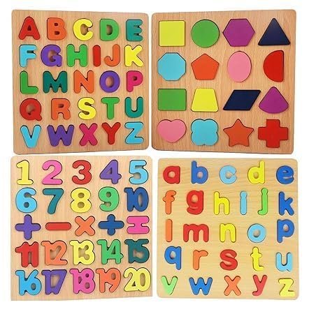 Chocozone Wooden Learning Educational Game Board for Kids, Puzzle Toys for 2 Years Old Boys & Girls (Alphabets, Numbers & Shapes)