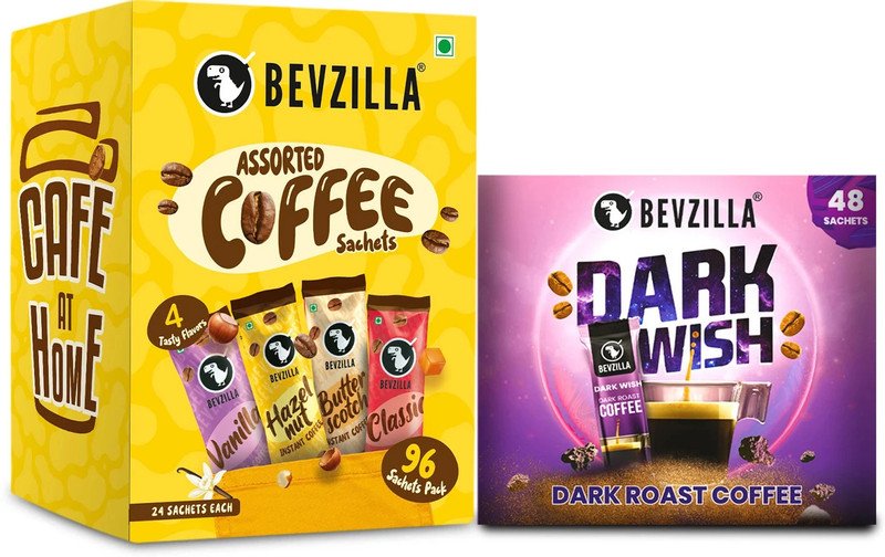 Bevzilla 48 Sachets Dark Wish Instant Coffee X 96 Assorted Instant Coffee Powder Sachets Instant Coffee(144 x 2 g, Vanilla Flavoured)