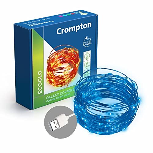 Crompton Galaxy Decoration Copper USB Powered String Fairy Lights with 100 Led Light (10 Meters/ 32 Feet, Blue, Pack of 1)