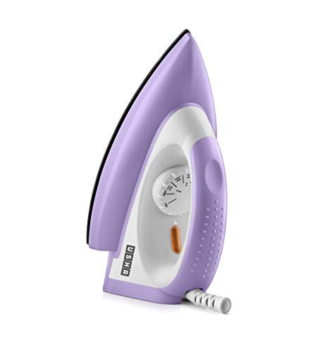USHA Armor 1100 watts Dry Iron with Shock Proof Plastic Body | Single Coat Black Non Stick Soleplate for Longer Durability|Overheat Safety Shutoff |180° Swivel Cord | 2 Years Warranty|(Purple & White)