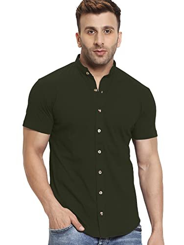 AUSK Men’s Regular Fit Half Sleeves Casual Shirt Olive
