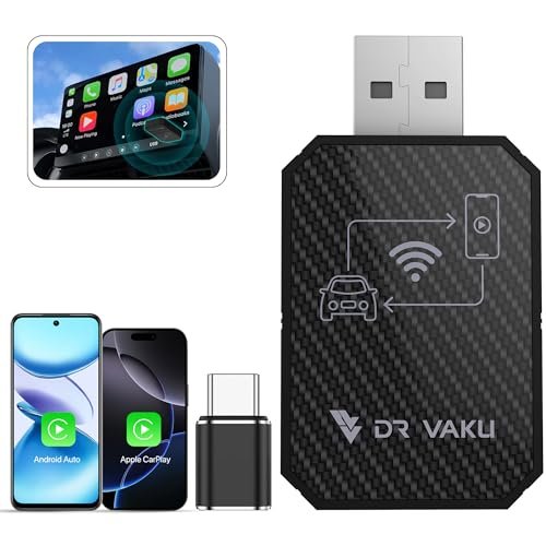 DR VAKU® AUTOELITE 2-in-1 Wireless Car Receiver, Converts Wired Auto Android & CarPlay to Wireless, Bluetooth Connectivity, Only for Cars with OEM Installed Wired Android Auto/CarPlay (Black)