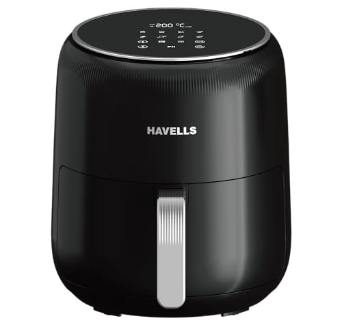 Havells Prolife Neo Air Fryer | 1500W | 4.5 L | LED Digital Display | 8 Pre-Sets | Aerocrisp Technology | 85% Less Oil Use| Auto Shutoff | Cool Touch Handle | 60-Min Timer | 2-Year Warranty | Black