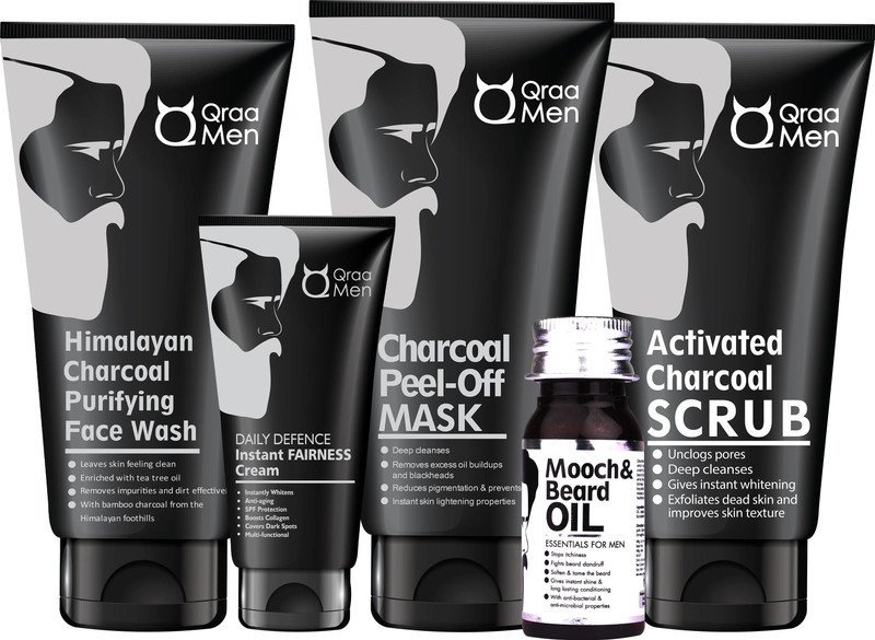 Qraa Men Charcoal Kit : Scrub, Face(5 Items in the set)