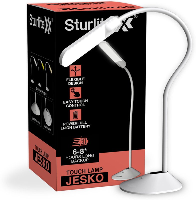 Sturlite Jesko 6W Rechargeable LED|(3 in 1) Color Changing Light Table Lamp(60 cm, White)