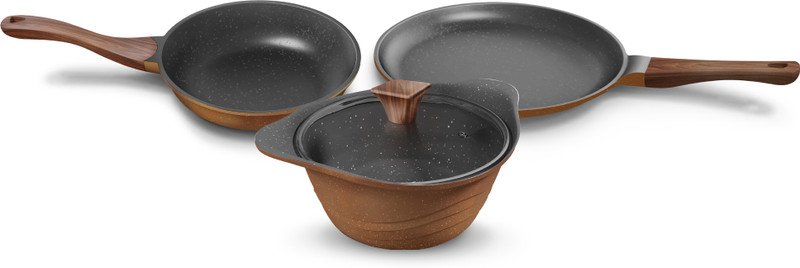 Preethi Artistic Die Cast Non Stick Set 27cm Tawa,24cm Fry Pan,Kadai 24cm With Glass Lid Non-Stick Coated Cookware Set(Aluminium, 3 – Piece)