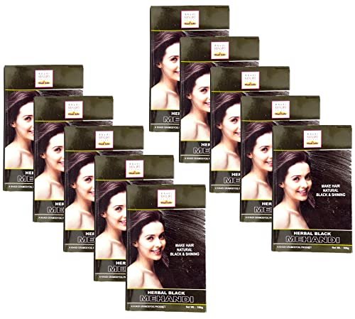 Khadi Mauri Black Herbal Mehndi,Pack of 10, 100 Grams each(Total 1000 Grams)