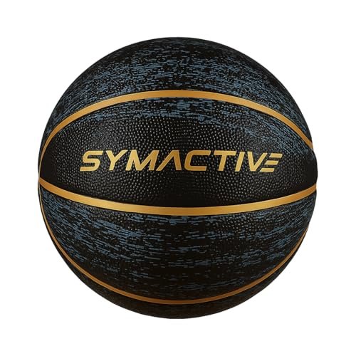 Amazon Brand – Symactive Size 7 Basketball | Rubber Material | Indoor & Outdoor Court Compatible | Butyl Bladder for Better Air Retention | Black & Yellow