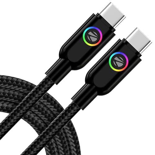 Zebronics Wattz 60CC3 Type-C to Type-C Braided Cable, PD 60W, Upto 480Mbps Data Sync, 1 Meter, Durable, Charge & Sync, Rapid Charging, Multicolor Breathing LED, For Laptops, Tablets, Mobiles (Black)