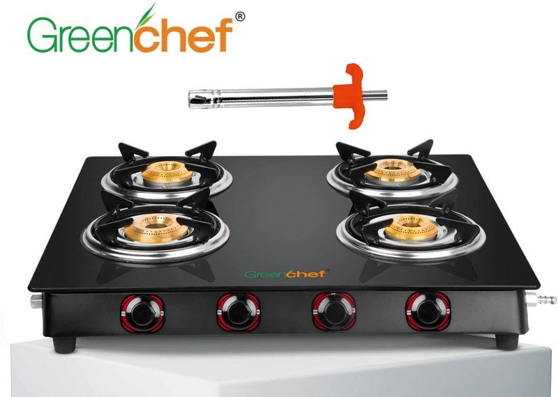 Greenchef Ebony Glass Manual Gas Stove(4 Burners)