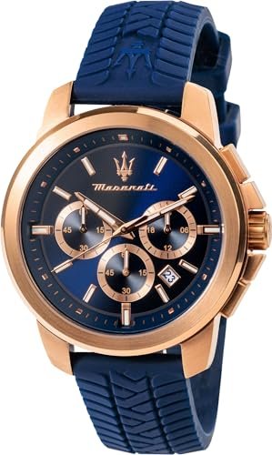 Maserati Lifestyle Men’s Luxury Watch, Stainless Steel Case, Quartz Movement, Rubber Strap, 50M Water Resistant Timepiece, Blue Dial, 2 Years Warranty – R8871621034