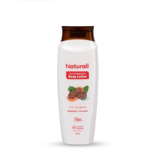 Naturali Sun Protection Sunscreen Body Lotion | SPF 25 PA+++ UVA/UVB Protection | Nourishing & Moisturising | Lightweight | Non-sticky | Non-greasy | Avocado & Raspberry Body Lotion | 100ml