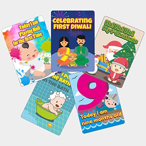 Crackles Funny Theme Baby Milestone Cards Recording 0-12 Months Along with Funny Event Cards -Pack of 35 Cards, Multicolor