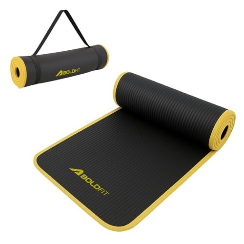 Boldfit Yoga Mat for Women Men & Kids NBR with Carrying Strap 10mm Thick YogaMat for Men Exercise Mat for Home Workout & Gym Anti Slip Anti Skid Workout 10 Mm Extra Thick YogaMat – Black