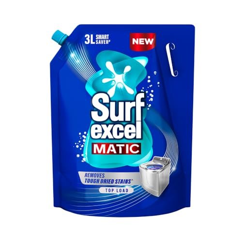 Surf Excel Matic Top Load Liquid Detergent 3 L Refill Pouch, Specially designed to remove Tough Dried Stains, 1st time in Washing Machine