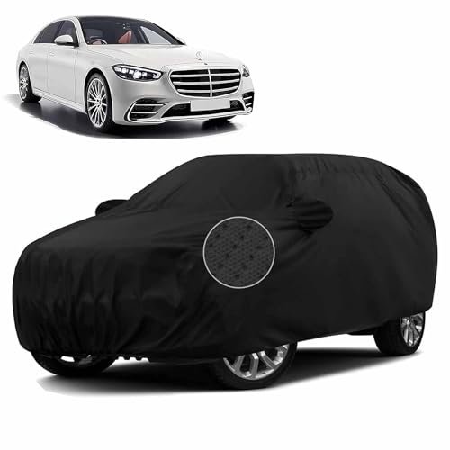 Sulfar 100% Waterproof Car Body Cover Compatible with Mirror for Mercedes Benz S 350 (Triple Stitched, Full Bottom Elastic, Black-TB)