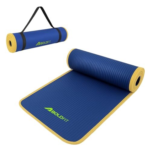 Boldfit Yoga Mat for Women Men & Kids NBR with Carrying Strap 10mm Thick YogaMat for Men Exercise Mat for Home Workout & Gym Anti Slip Anti Skid Workout 10 Mm Extra Thick YogaMat – Blue