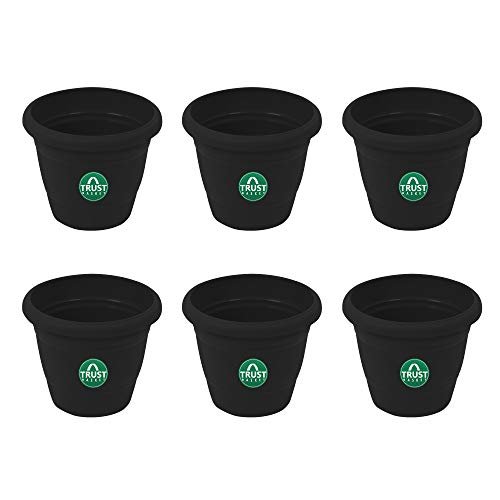 TrustBasket UV Treated Plastic Round Pot (6 Inches) -Black Color – Set of 6 | Heavy Duty Highly Durable Plant containerGamla for Indoor Home Decor & Outdoor Balcony Garden