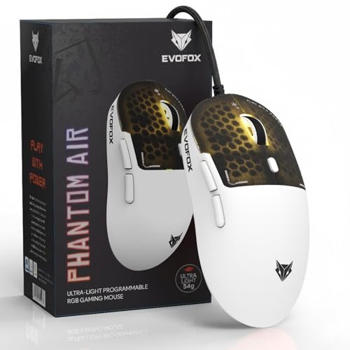 EvoFox Phantom Air Ultra Lightweight Gaming Mouse | Upto 1000Hz Polling Rate, 7000 FPS, 12800 DPI | Honeycomb RGB Lighting | Fully Programmable with Windows Software & On-Board Memory | White