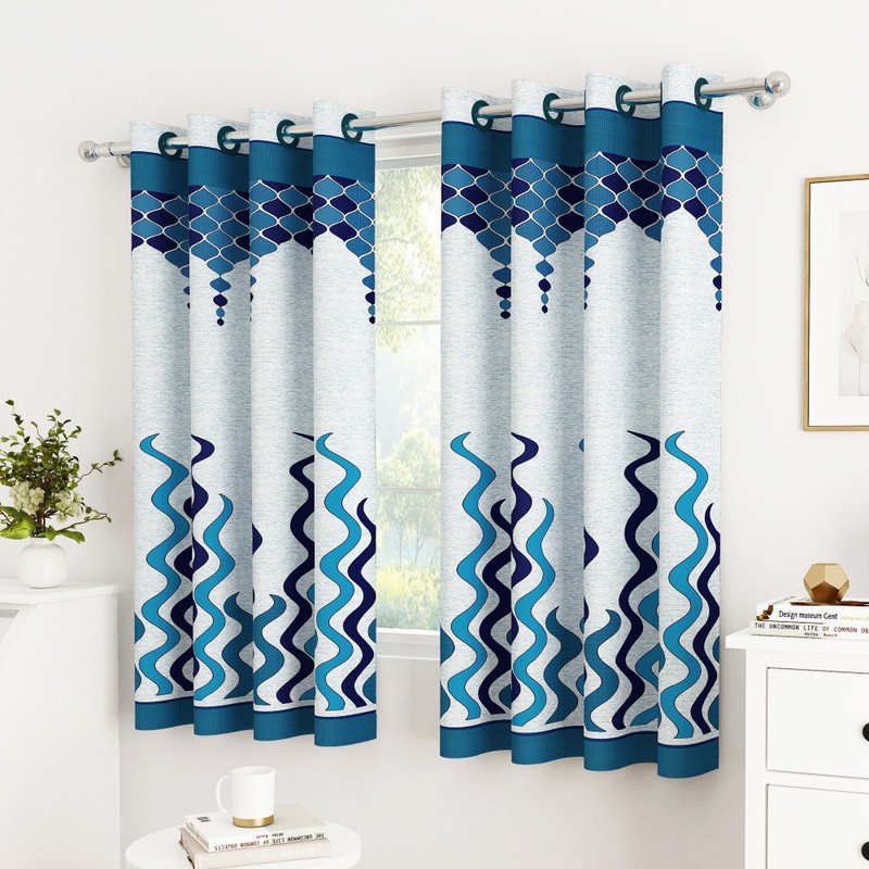 Story@home 152 cm (5 ft) Window Polyester Semi Transparent Curtain (Pack Of 2)(Sky Blue, Blue, Printed)