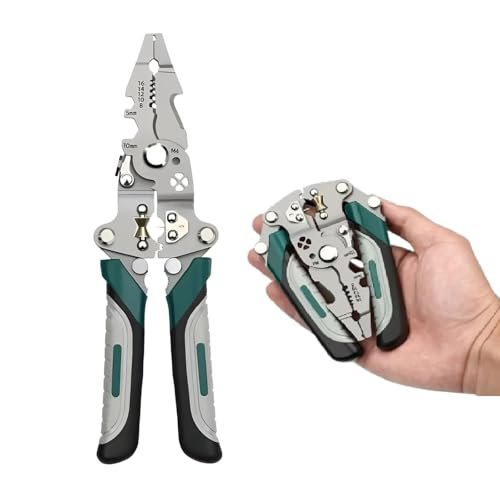 ELMVIA Multifunction Stainless Steel Wire Stripper/Wire Crimping Tool, Wire Cutter, Wire Crimper, Cable Stripper, Wiring Tools and Multi-Function Hand Tool (Green Wire Stripper)