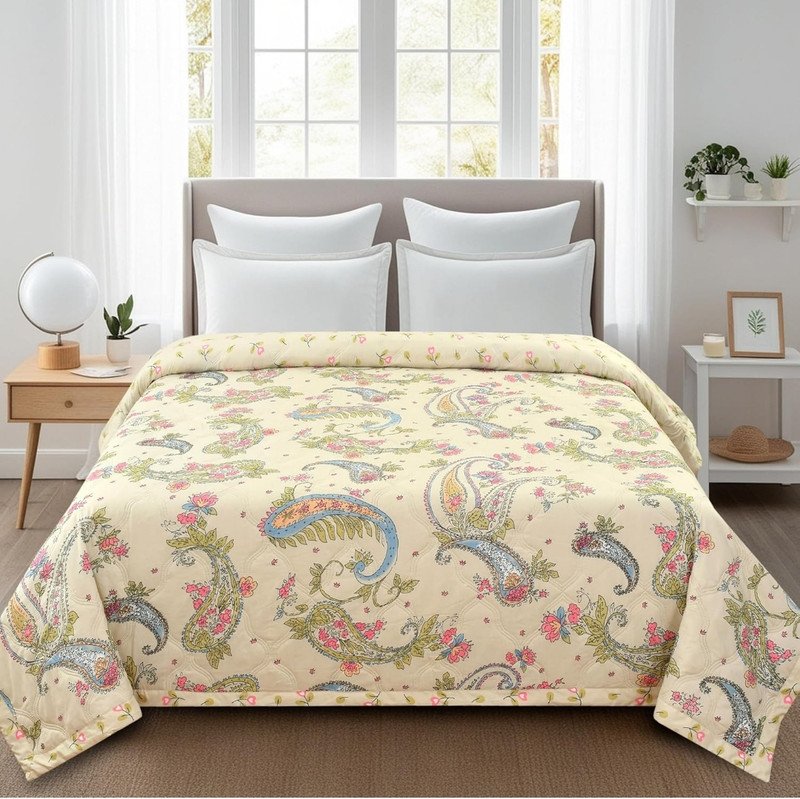 Decent Home Printed Double Comforter for  AC Room(Cotton, Beige)