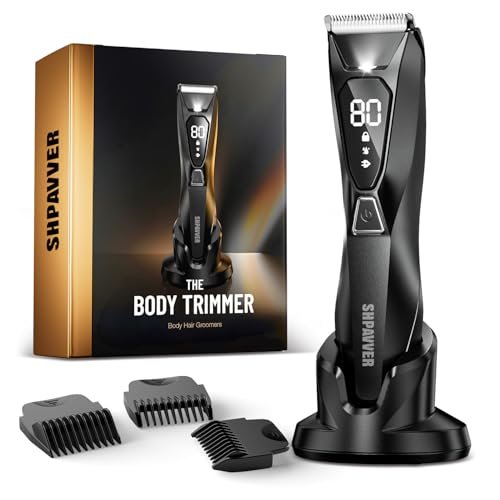 Body Hair Trimmer for Men：Pubic Hair Trimmer for Man – Electric Ball Shaver with Display & Light – Waterproof Wet/Dry Groomer kit for Groin – Wireless Charging – Ceramic Blade with 3 Comb-Upgraded