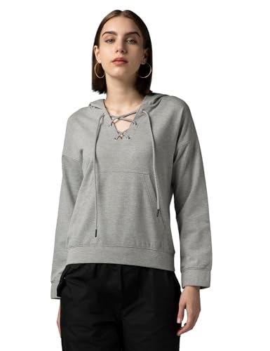 FYLTR Women’s Drop Shoulder Hoodie with Lace Up Neck Detailing & Contrast Drawcord