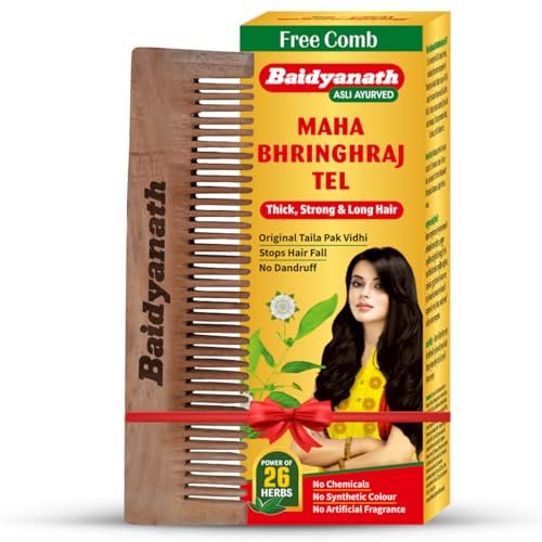 Baidyanath Mahabhringraj Tel | Ayurvedic Hair Oil | For Growth, Dandruff Control, and Hair Fall Prevention with 26 Exotic Herbs | Ayurvedic Medicated Oil | Zero Chemical & Synthetic Colour | 200 ml