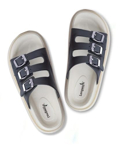 Longwalk Premium Women’s Sandals, Stylish Fashion Slipper with Buckle Strap, Casual Black