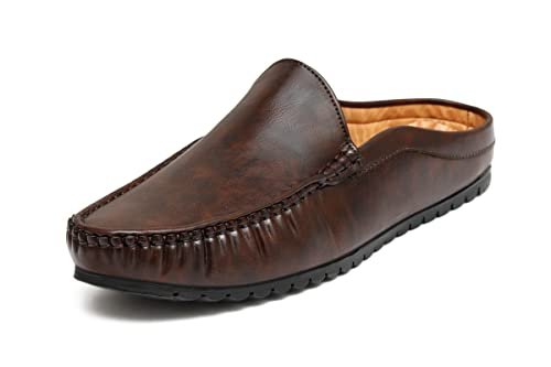 PISCES Men’s Brown Synthetic Mules – 8 UK (BACKOPEN Plain-Brown-8)