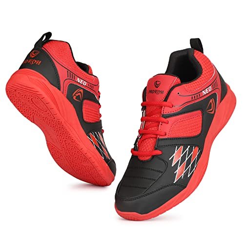 PRO KVH Men’s Non-Marking Power Cushion Training Shoes Athletic Shoes Anti-Slip Cushioning Synthetic Badminton, Volleyball, Court Shoes (10 (UK/IND)) Red