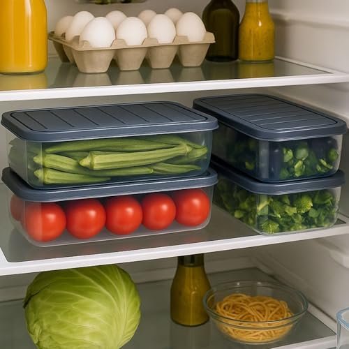 Senego Fridge Storage Boxes (Pack of 4), Plastic Storage Box for Kitchen, Organizer Items, Fridge Storage Container Set, Kitchen Storage Box