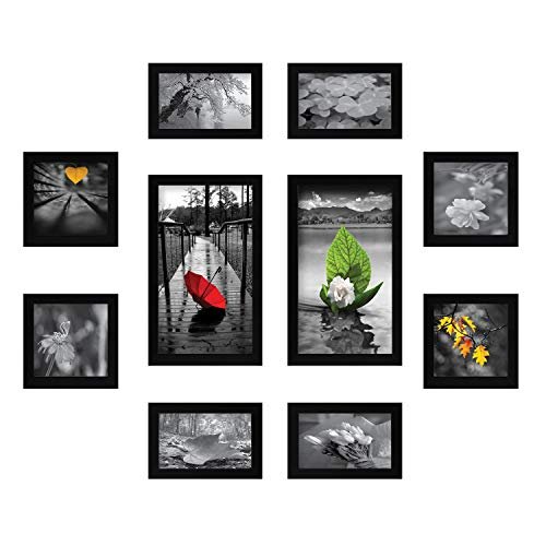 Amazon Brand – Solimo Collage Set of 10 Black Photo Frames (4 X 6 Inch- 4, 5 X 5 Inch – 4 & 6 X 10 Inch – 2)