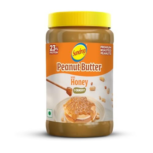 Sundrop Peanut Butter with Honey | Crunchy | 900 grams | With 23% Protein | 7.1% Dietary Fibre | Premium Roasted Peanuts | No Preservatives | Great Value per Gram of Protein
