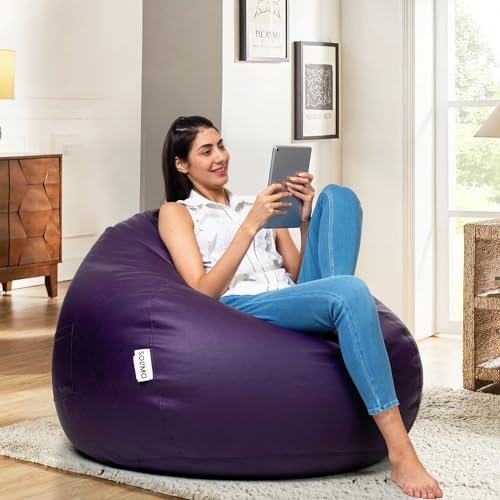 Amazon Brand Solimo Premium Faux Leather Bean Bag Filled with Beans | Capacity: Upto 5.8 Ft Height, 85 Kg Weight | 2XL | Purple