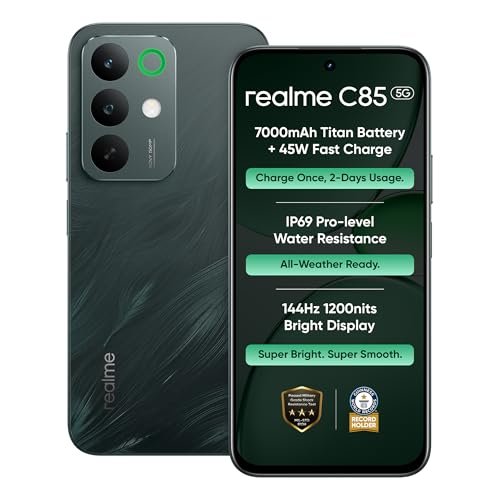 realme C85 5G Smartphone 4+128GB Green, 6.8inch Screen, 144HZ Vision Display, 45W Fast Charge, 7000mAh Battery, 4+50MP Camera, MediaTek Dimensity 6300, IP69