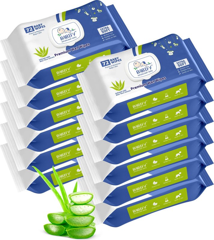 BabiFy Extra Soft Premium Baby Wipes With Aloe Vera | Rush & Paraben-Free (Pack of 12)(864 Wipes)