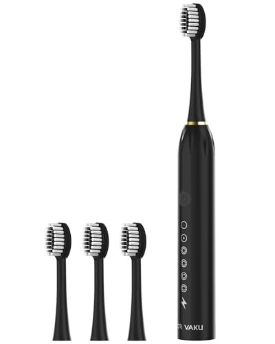 Dr Vaku® Sonicare+ Electric Toothbrush for Men Woman Adults sonic with 6 Modes, 4 Brush Heads, 60-Day Battery Backup, Rechargeable & IPX7 Waterproof Automatic Power Best Electrical Tooth Brush- Black