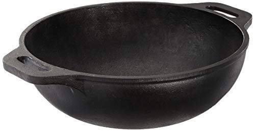 Amazon Brand – Solimo Pre-Seasoned Cast Iron Kadhai, 10 Inches (25 cm), Black