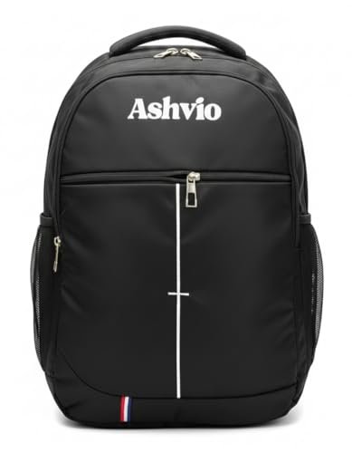 Ashvio 35L Premium Laptop Backpack for Men & Women | Water-Resistant Polyester Bag with 3 Large Compartments, Side Bottle Pocket & Padded Straps | Office, College, Travel Backpack (Black)