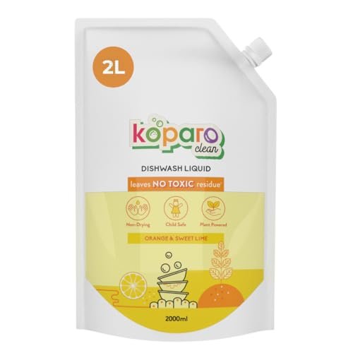 Koparo Organic Dishwash Liquid | 2 Litres | Orange and Sweet Lime Fragrance | Natural & Plant Based With Tea Tree Oil Germ Protection | Baby & Pet Safe1